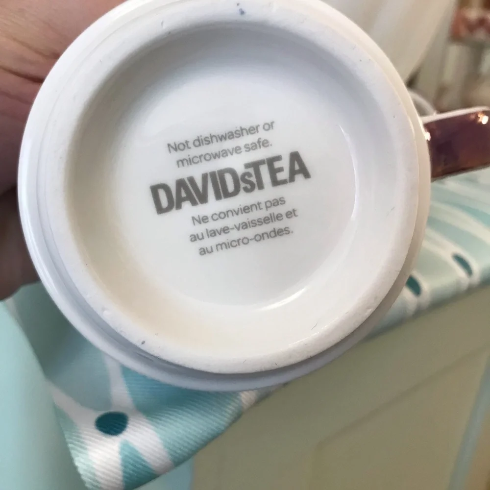 Davids Tea Rose Metallic Tea For Two Set cups pink purple white